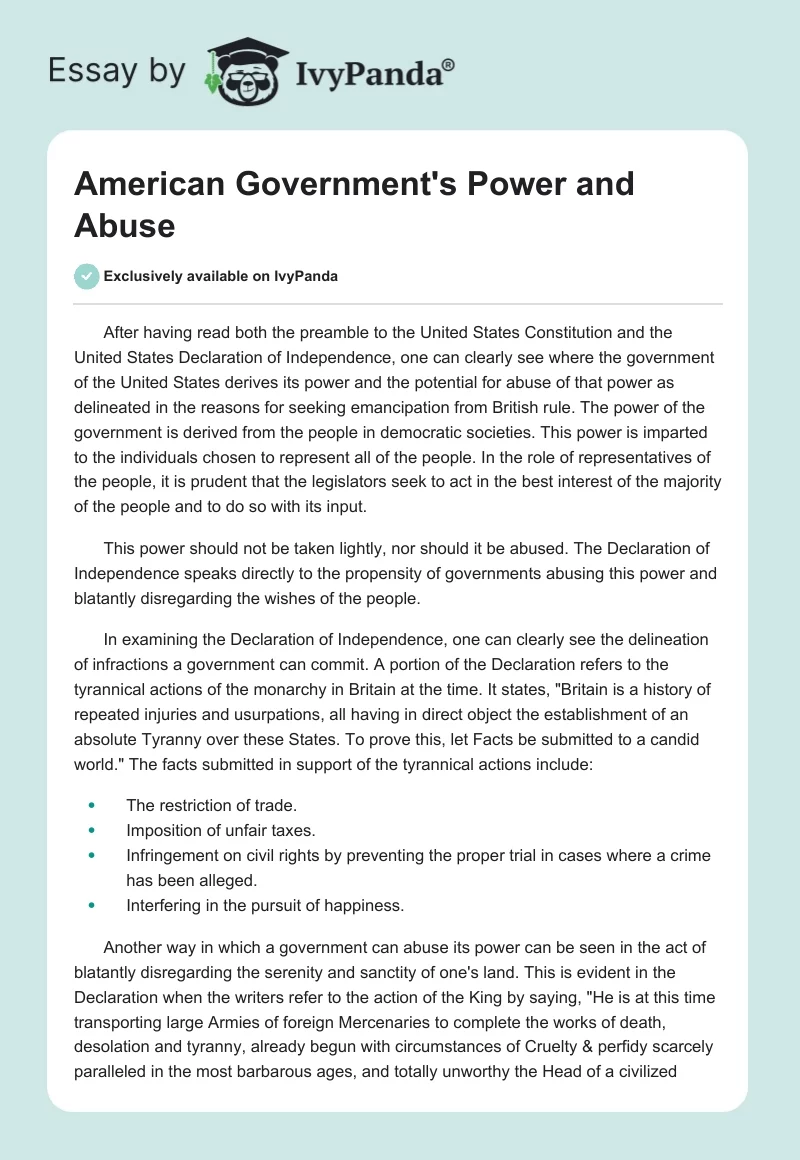 American Government's Power and Abuse. Page 1