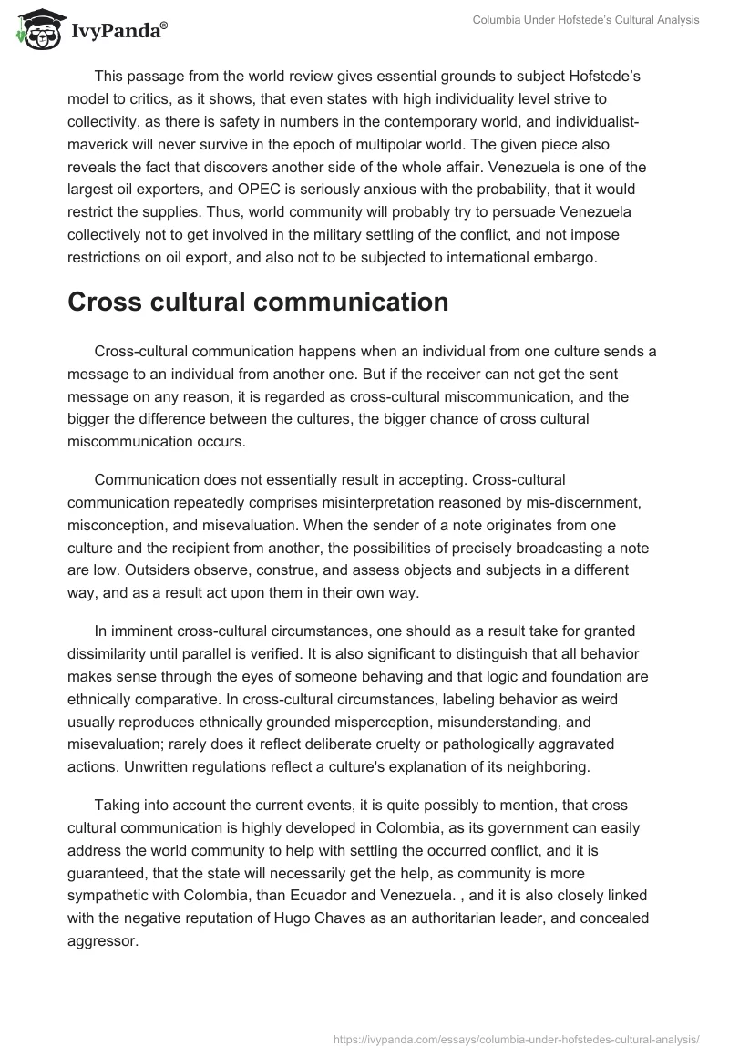 Columbia Under Hofstede’s Cultural Analysis. Page 4
