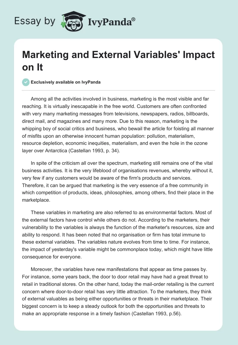 Marketing and External Variables' Impact on It. Page 1