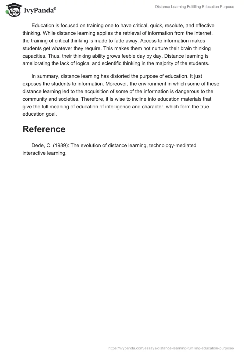Distance Learning Fulfilling Education Purpose. Page 2
