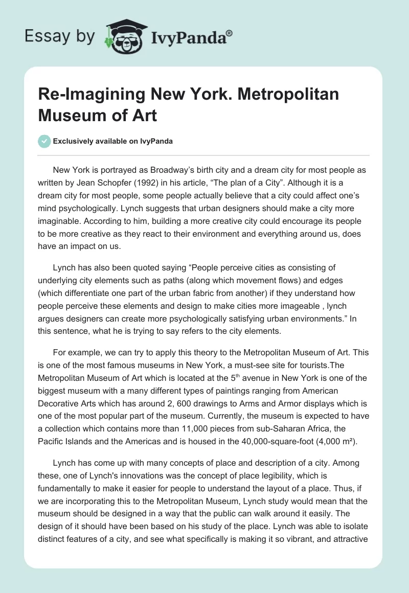 Re-Imagining New York. Metropolitan Museum of Art. Page 1