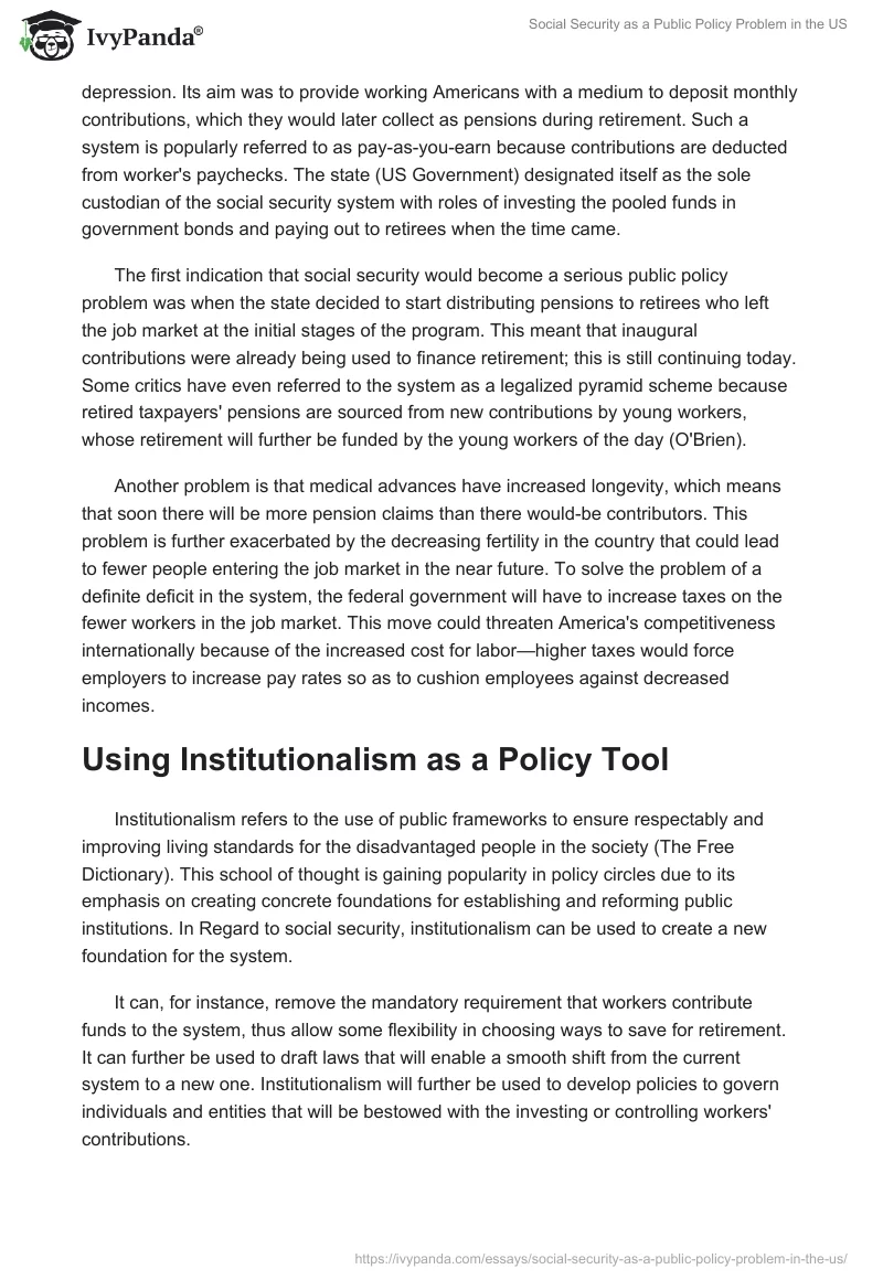 Social Security as a Public Policy Problem in the US. Page 3