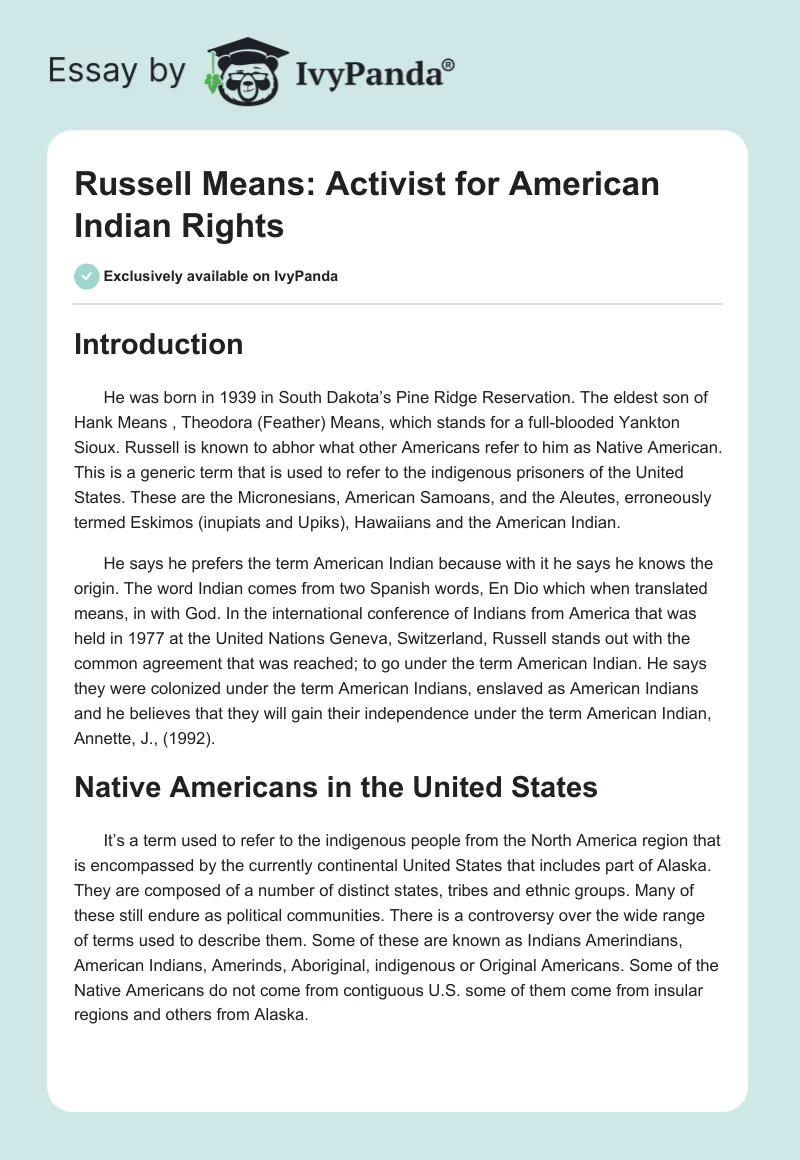 Russell Means: Activist for American Indian Rights. Page 1