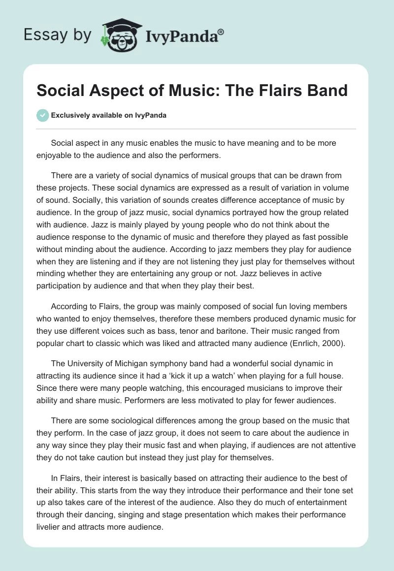 Social Aspect of Music: The Flairs Band. Page 1