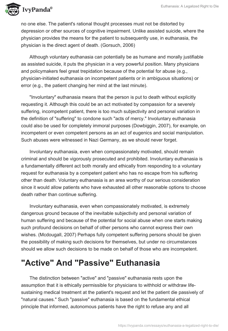 Euthanasia: A Legalized Right to Die. Page 4