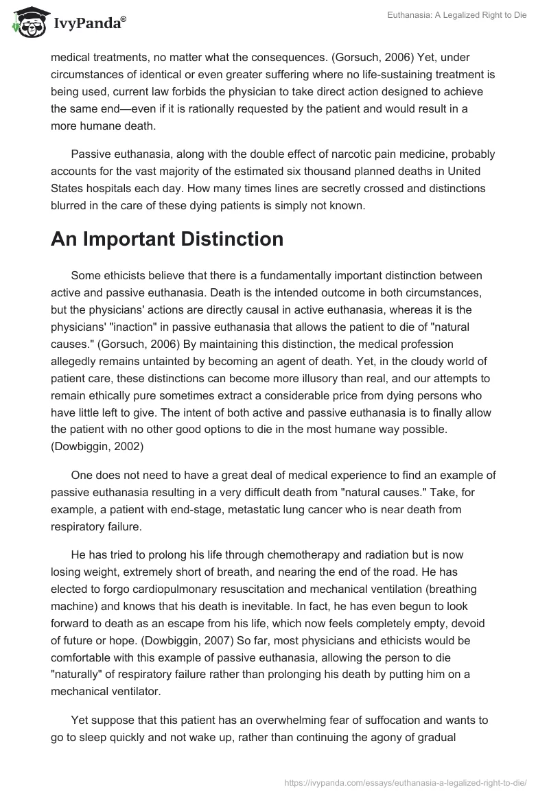 Euthanasia: A Legalized Right to Die. Page 5