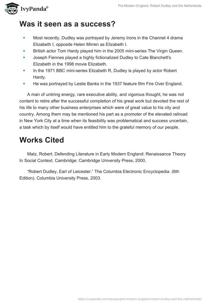Pre-Modern England. Robert Dudley and the Netherlands. Page 5