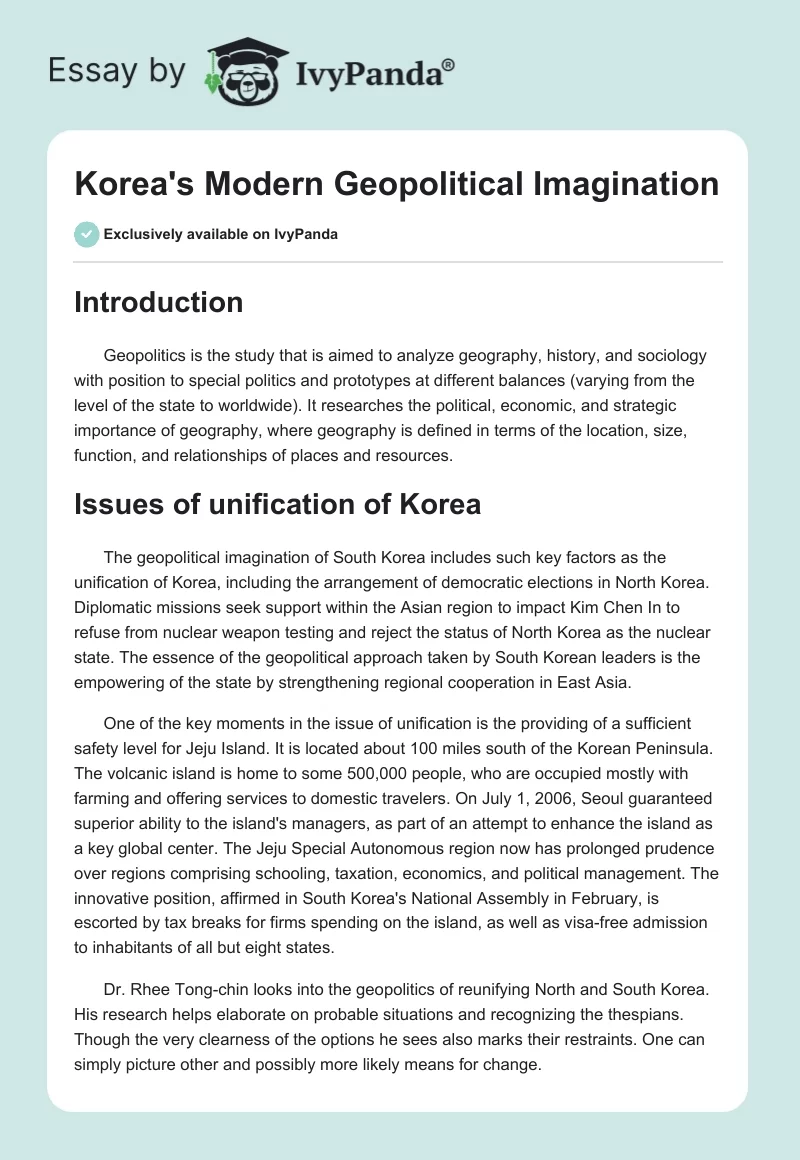 Korea's Modern Geopolitical Imagination. Page 1