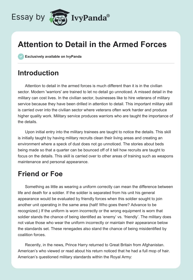 Attention to Detail in the Armed Forces. Page 1
