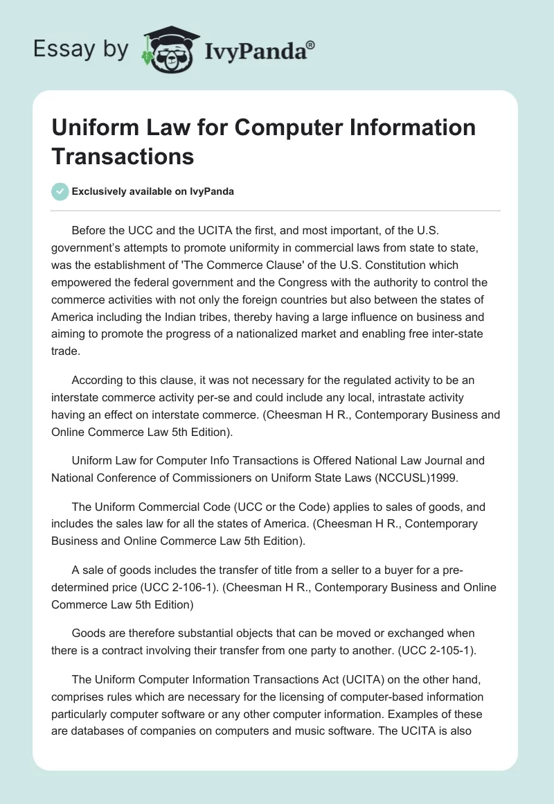 Uniform Law for Computer Information Transactions. Page 1