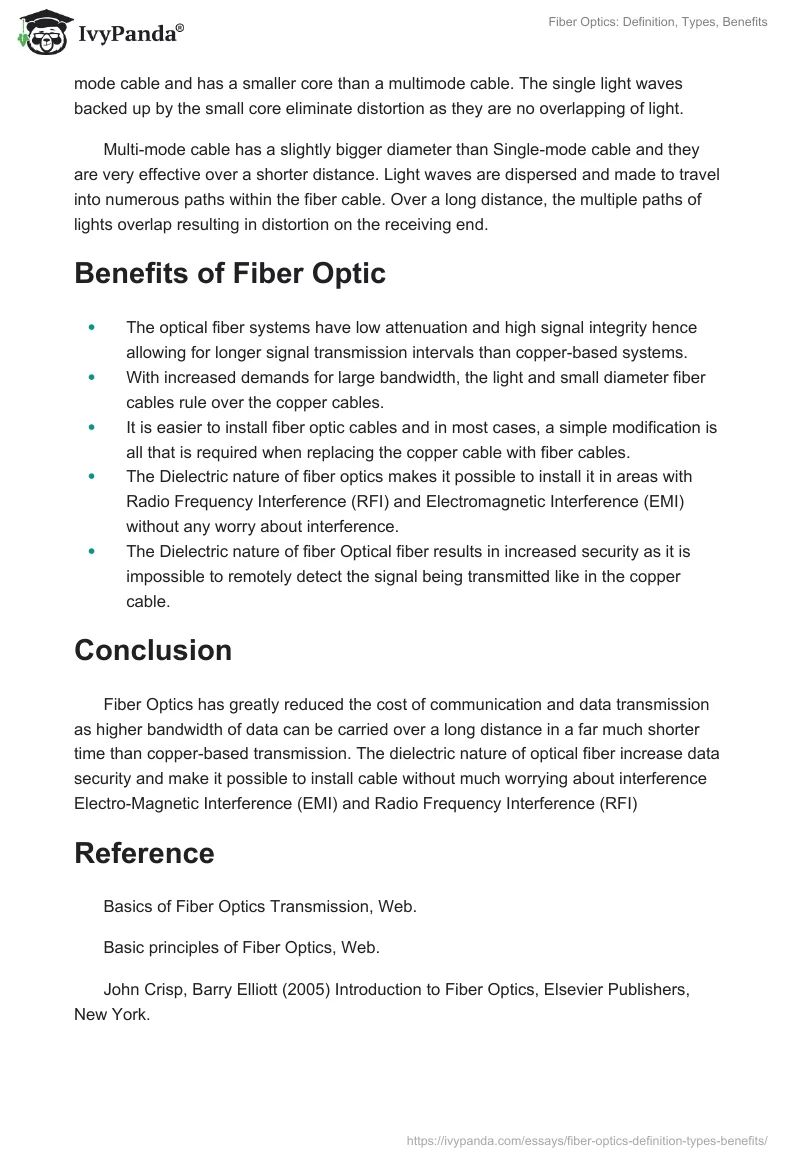 Fiber Optics: Definition, Types, Benefits. Page 2