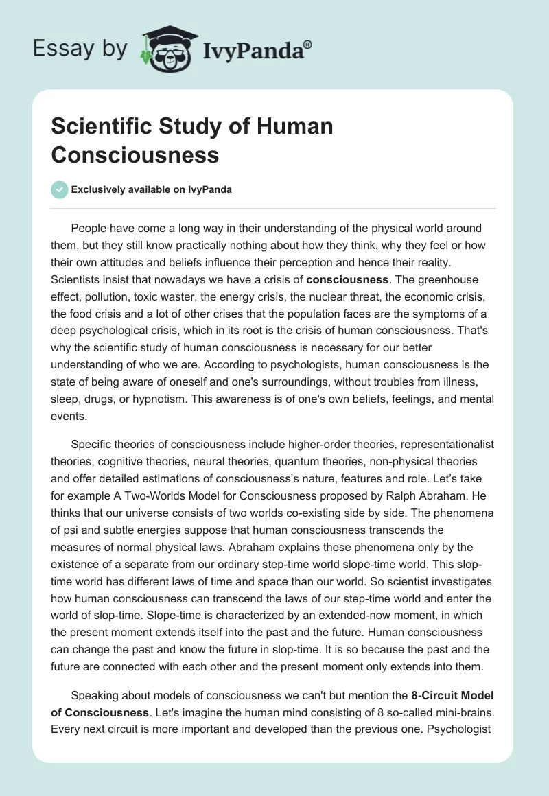 Scientific Study of Human Consciousness. Page 1