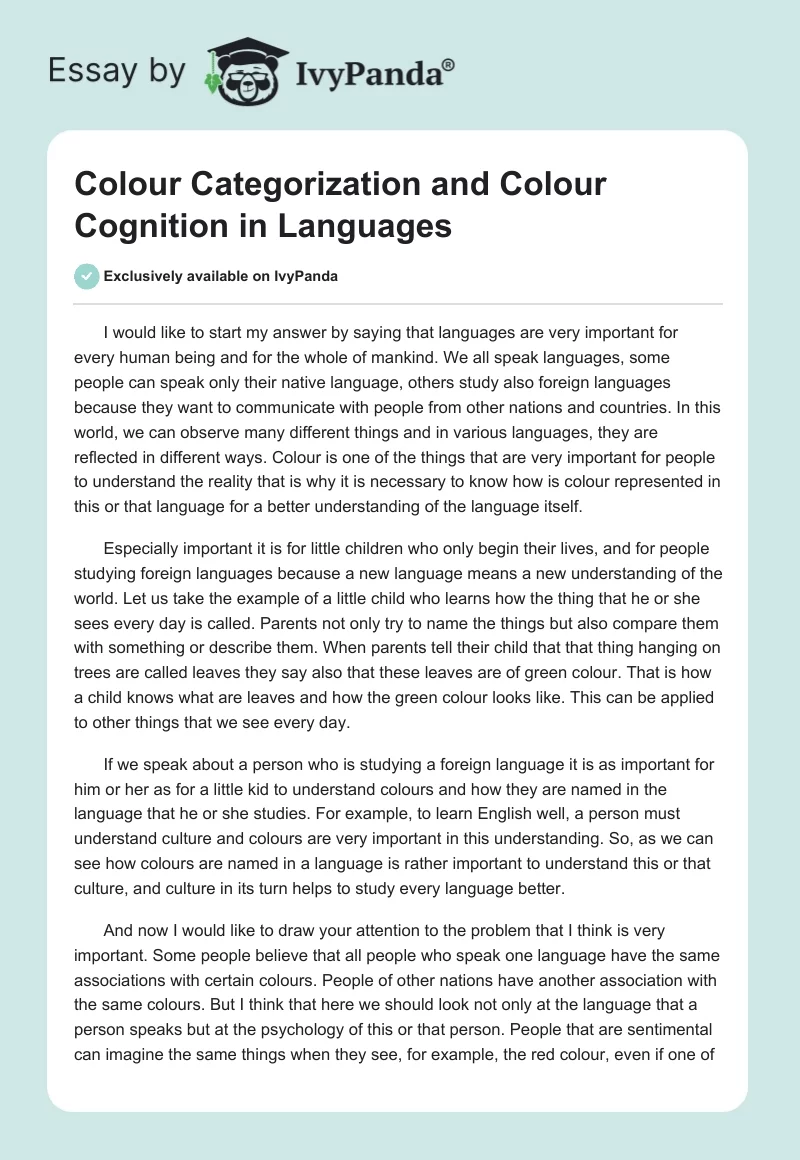 Colour Categorization and Colour Cognition in Languages. Page 1