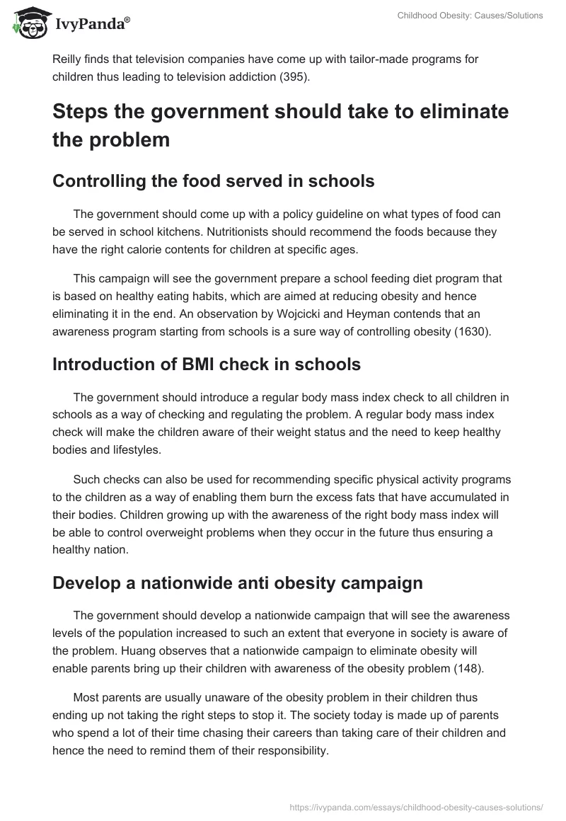 Childhood Obesity: Causes/Solutions. Page 4