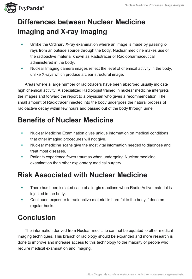 Nuclear Medicine Processes Usage Analysis. Page 2