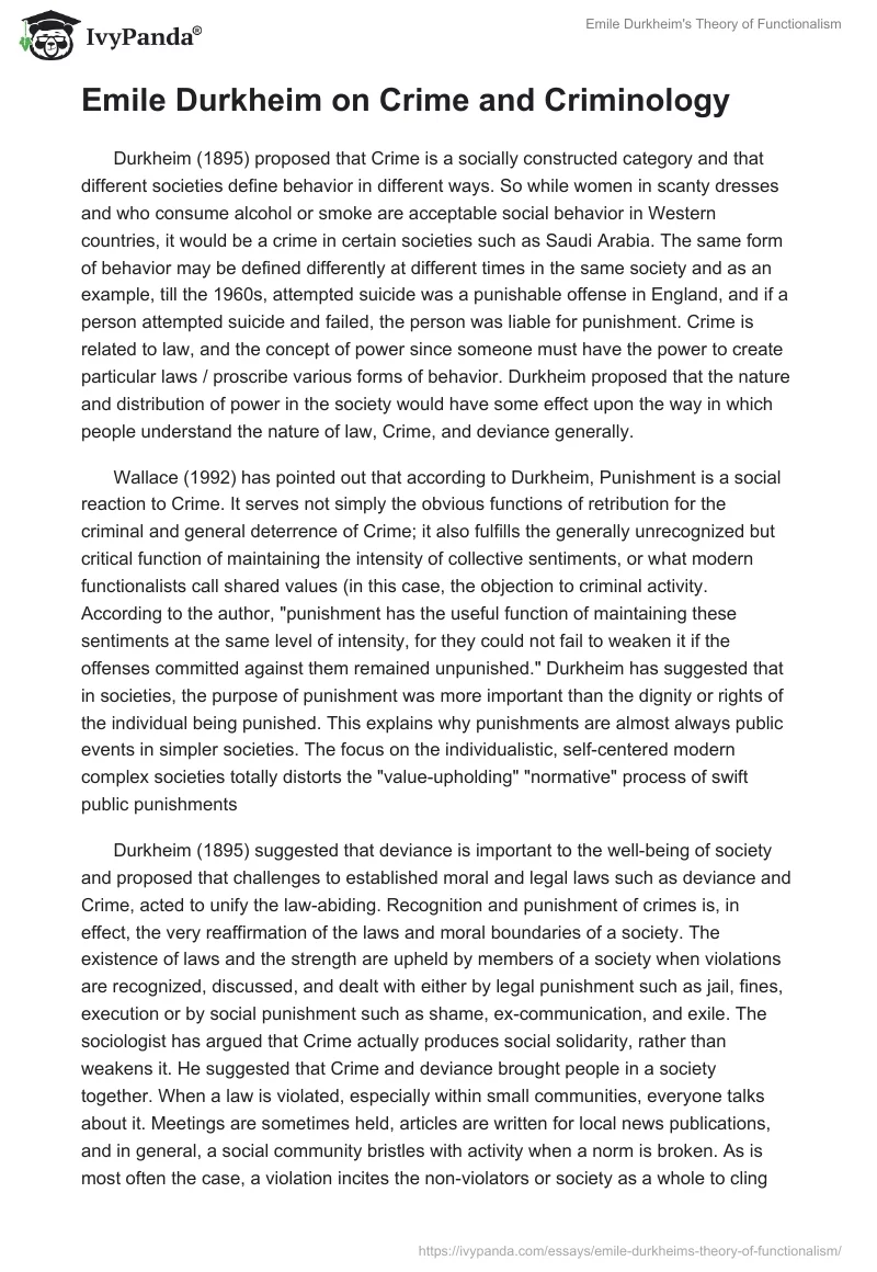 Emile Durkheim's Theory of Functionalism. Page 2