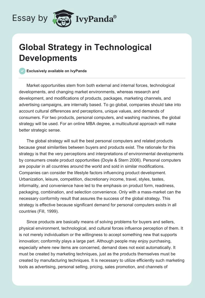 Global Strategy in Technological Developments. Page 1