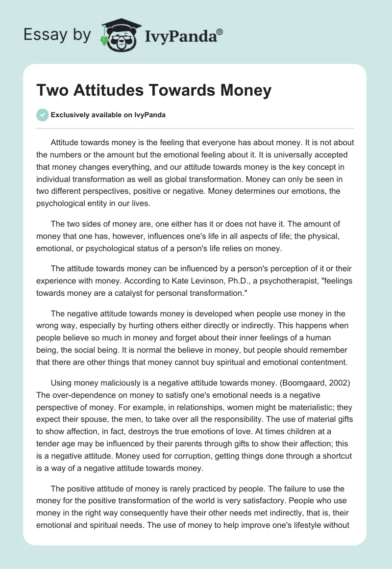 Two Attitudes Towards Money. Page 1