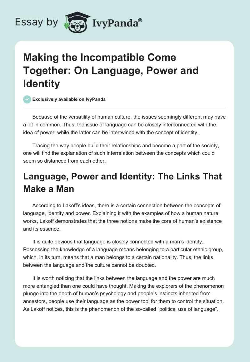 Making the Incompatible Come Together: On Language, Power and Identity. Page 1