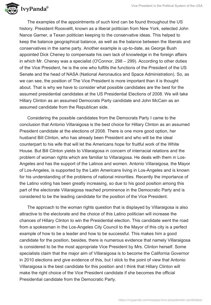 Vice President in the Political System of the USA. Page 2