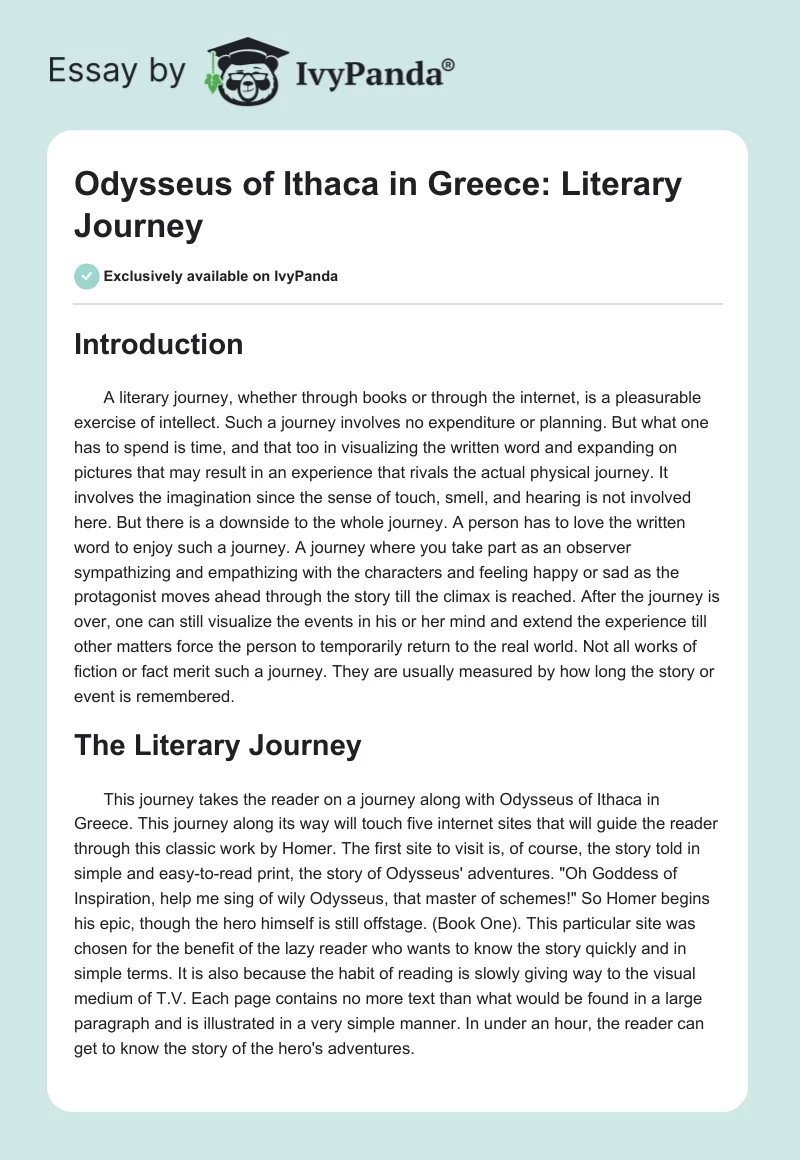 Odysseus of Ithaca in Greece: Literary Journey. Page 1