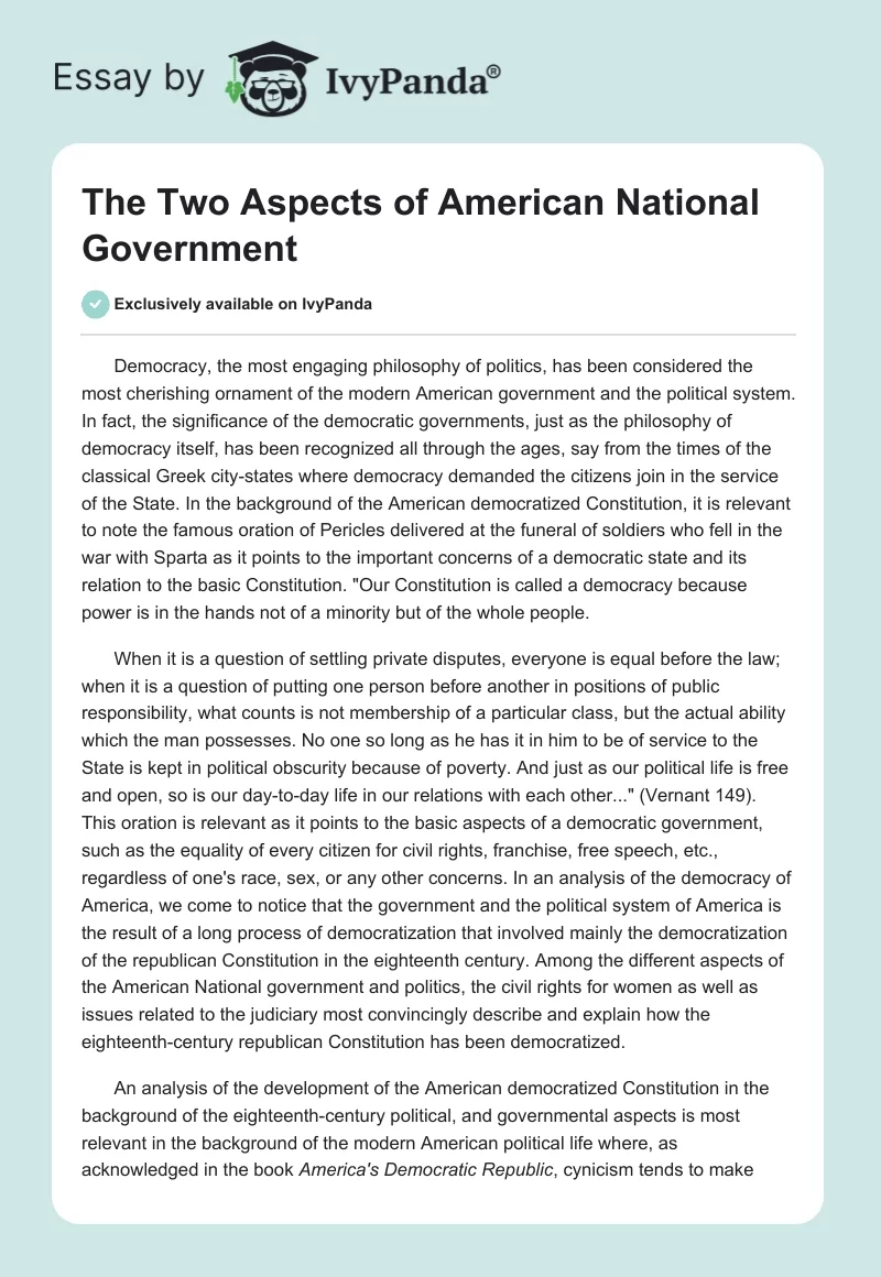 The Two Aspects of American National Government. Page 1