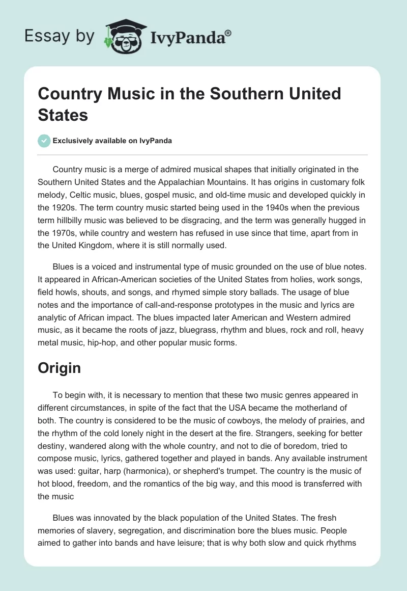 Country Music in the Southern United States. Page 1