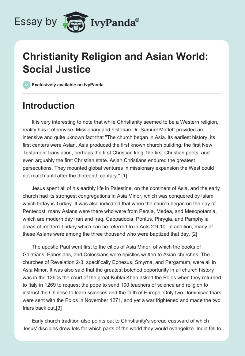 Christianity Religion and Asian World: Social Justice. Page 1