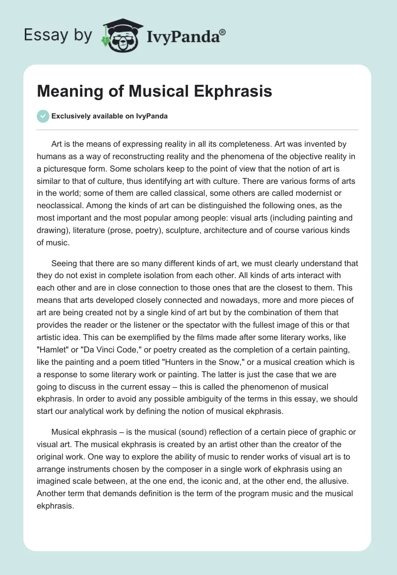 Meaning of Musical Ekphrasis. Page 1