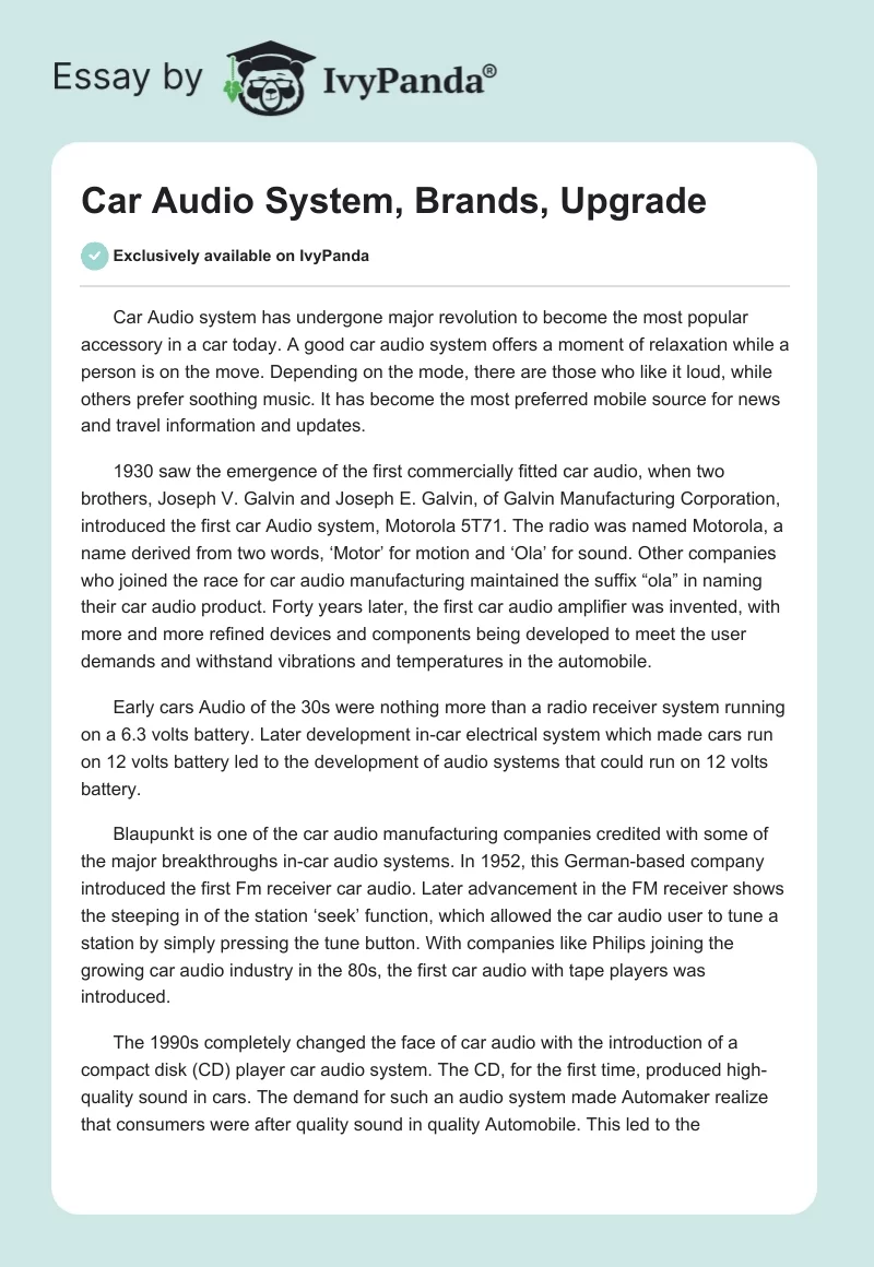 Car Audio System, Brands, Upgrade. Page 1