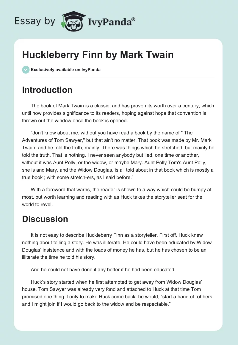 Huckleberry Finn by Mark Twain. Page 1