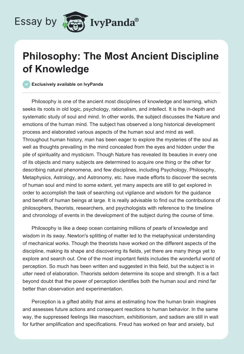 Philosophy: The Most Ancient Discipline of Knowledge. Page 1