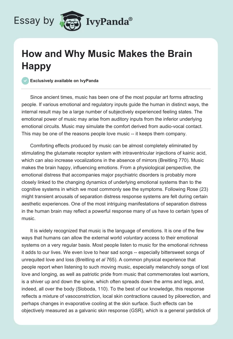 How and Why Music Makes the Brain Happy. Page 1