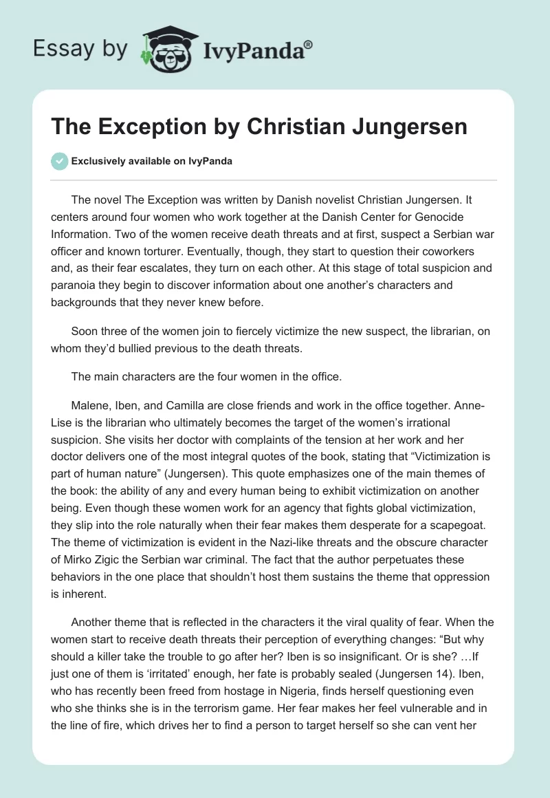 The Exception by Christian Jungersen. Page 1