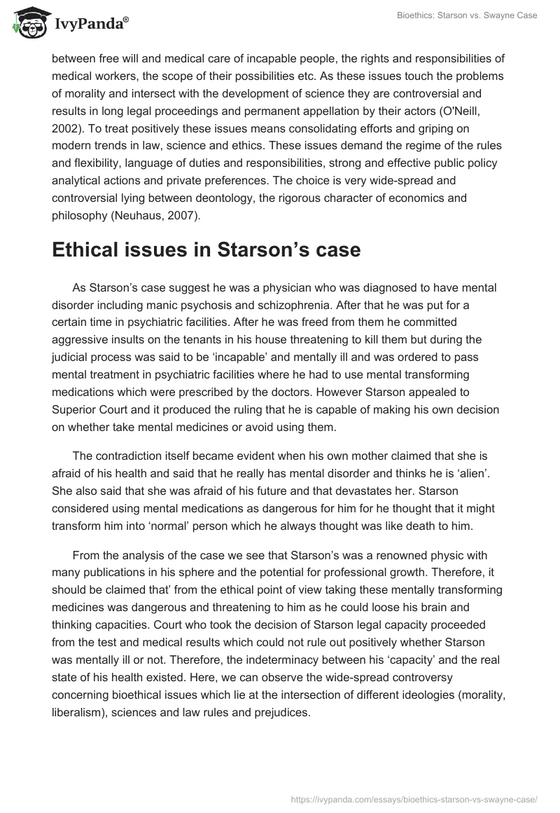 Bioethics: Starson vs. Swayne Case. Page 2