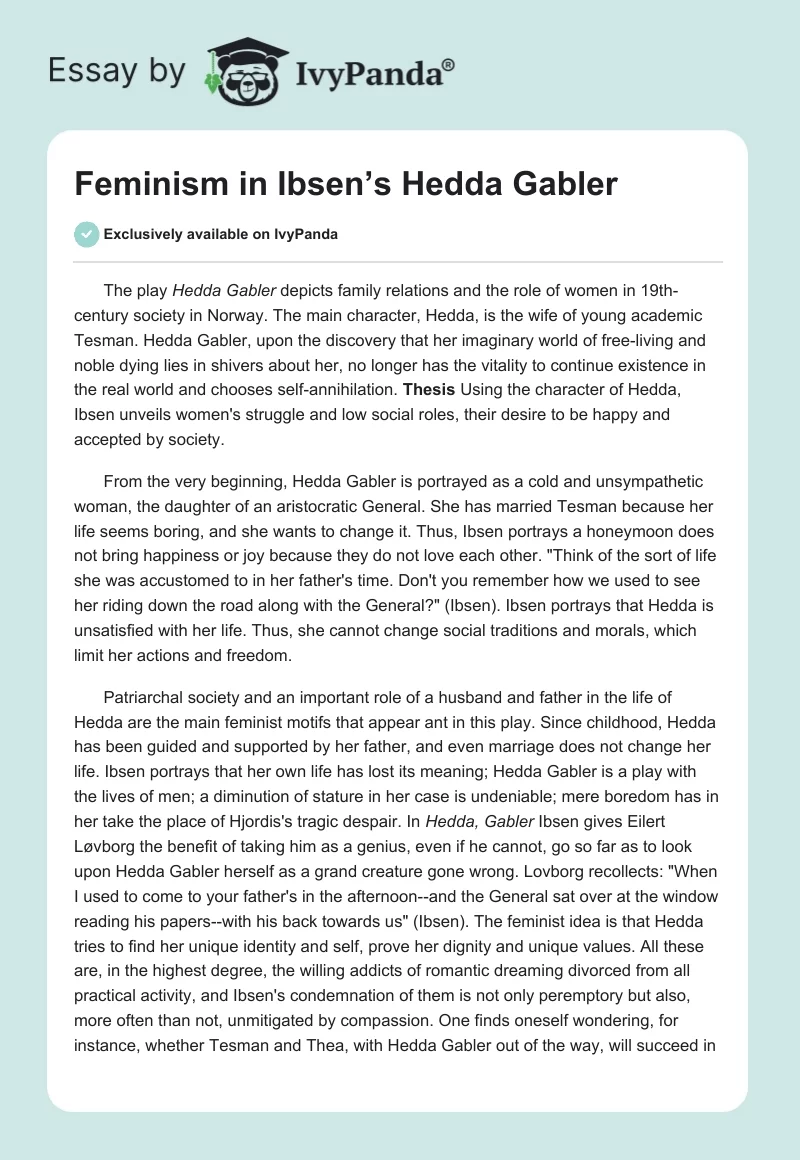 Feminism in Ibsen’s Hedda Gabler. Page 1