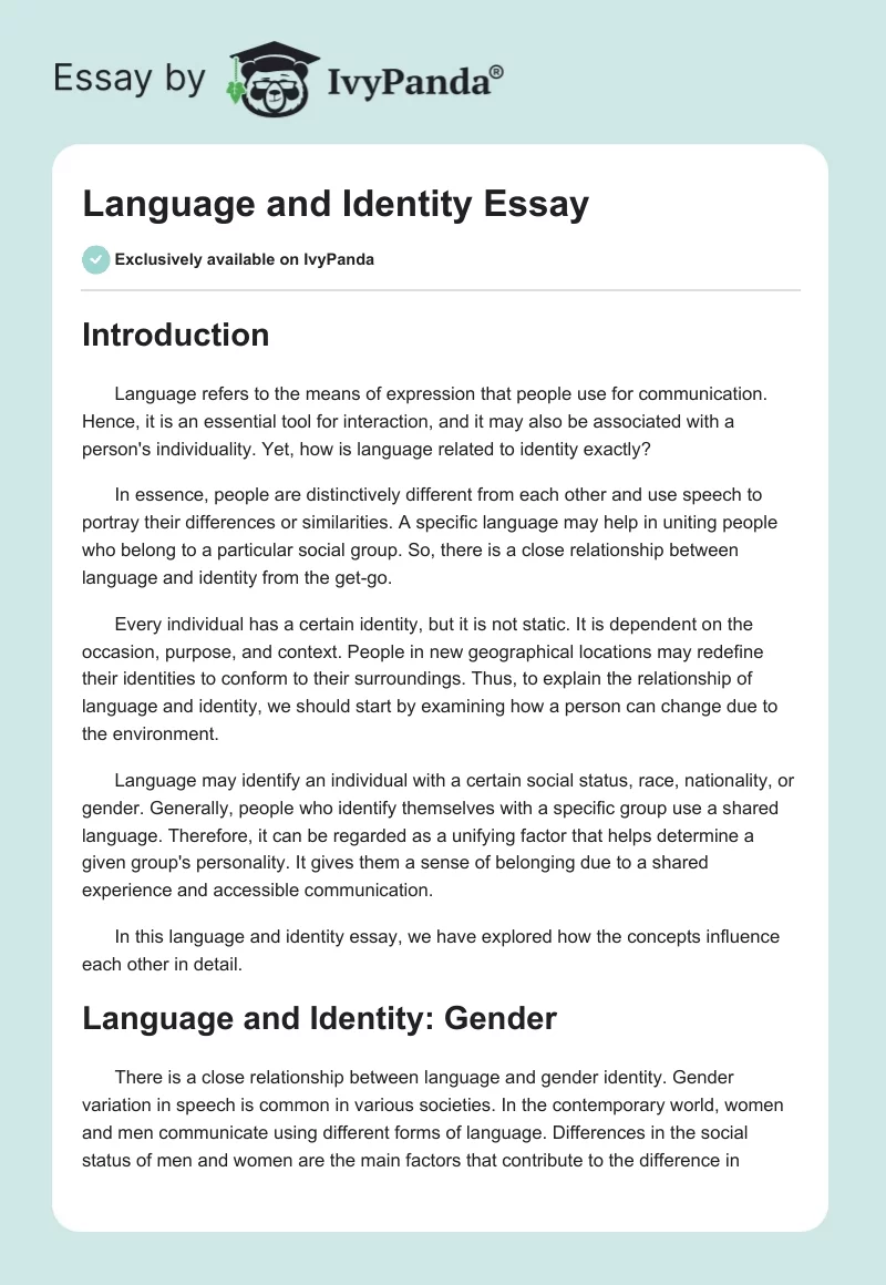 Language and Identity Essay. Page 1