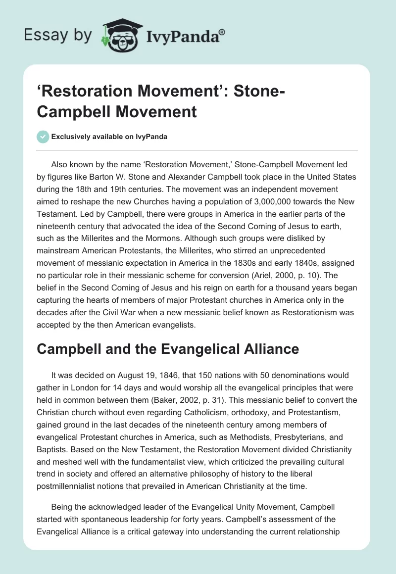 ‘Restoration Movement’: Stone-Campbell Movement. Page 1