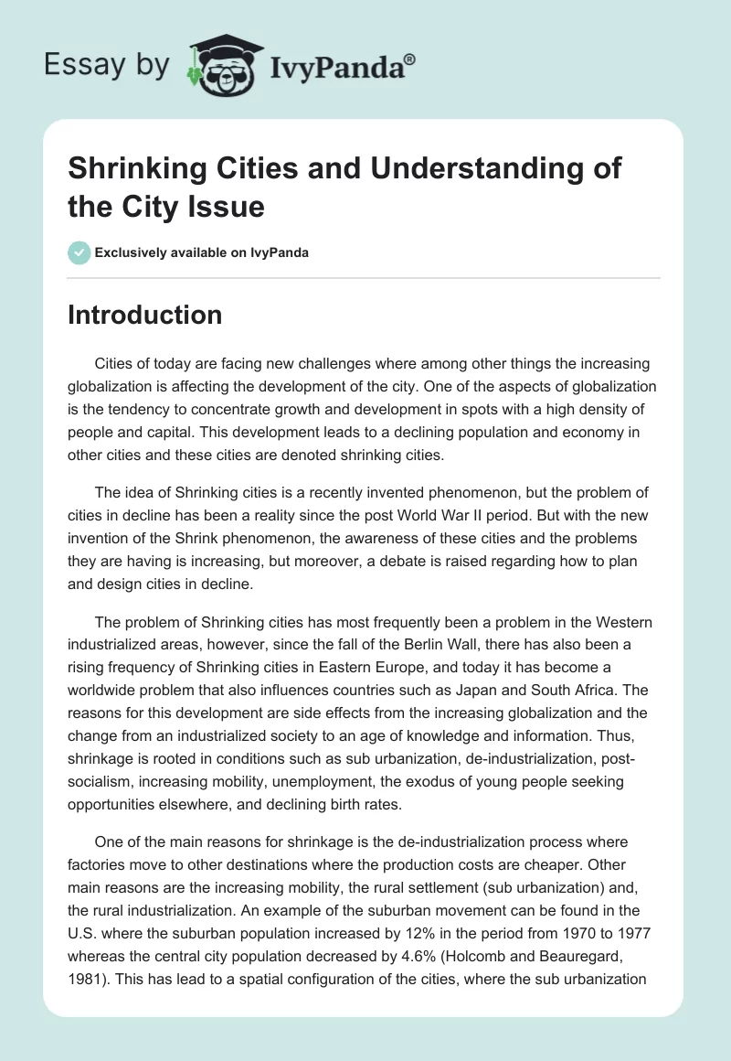 Shrinking Cities and Understanding of the City Issue. Page 1