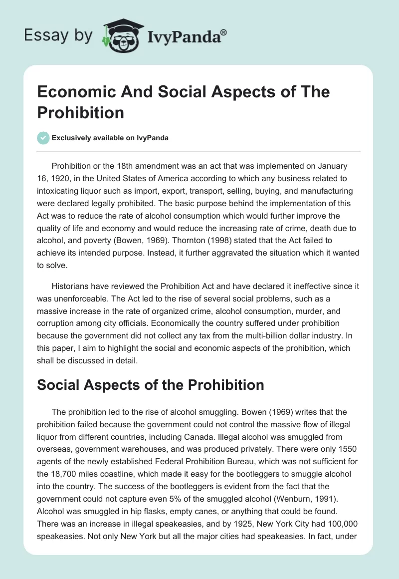 Economic And Social Aspects of The Prohibition. Page 1