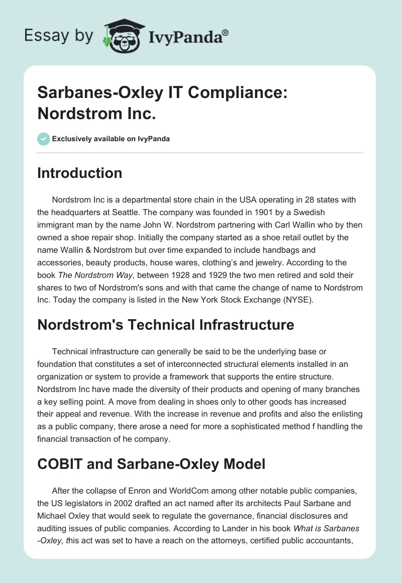 Sarbanes-Oxley IT Compliance: Nordstrom Inc.. Page 1