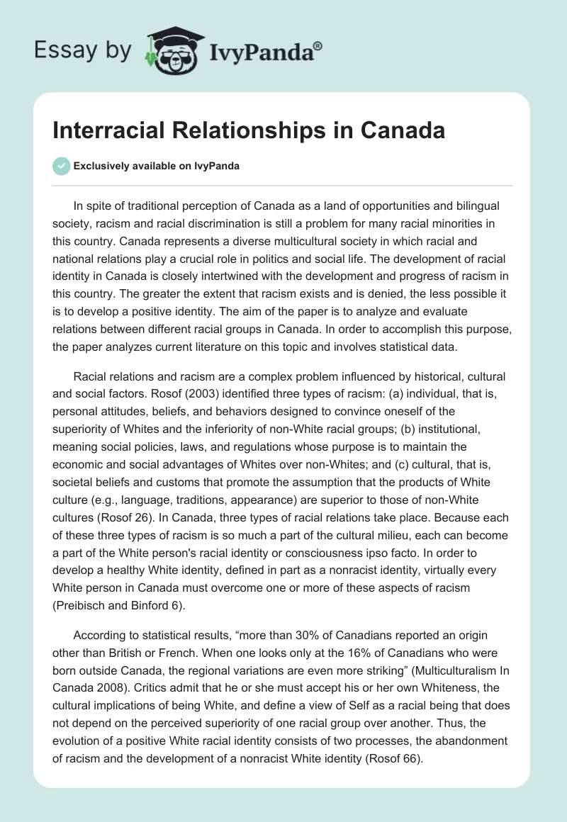 Interracial Relationships in Canada. Page 1