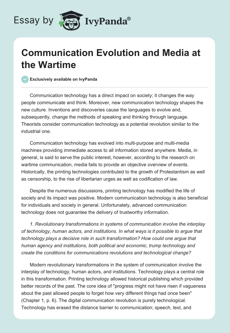 Communication Evolution and Media at the Wartime. Page 1