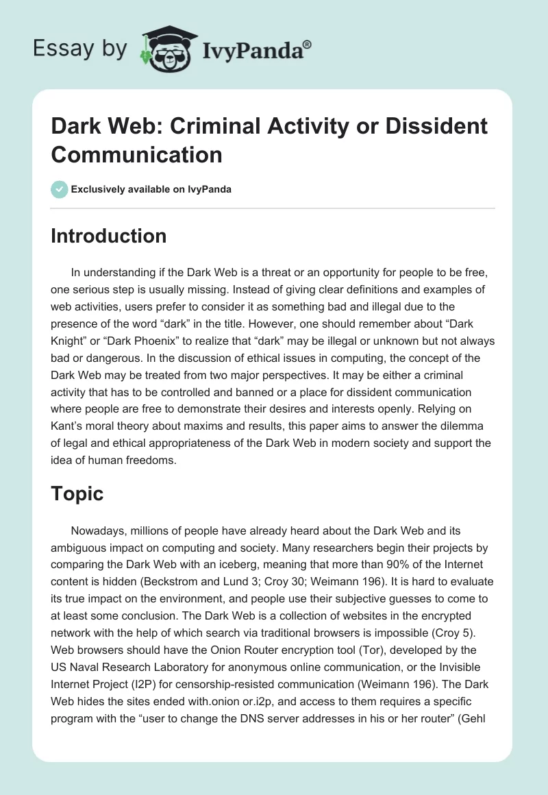 Dark Web: Criminal Activity or Dissident Communication. Page 1