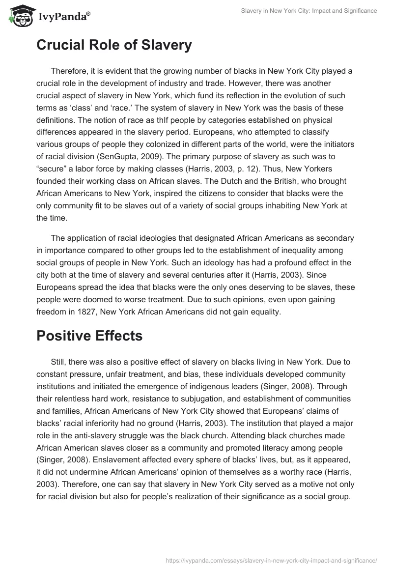 Slavery in New York City: Impact and Significance. Page 2