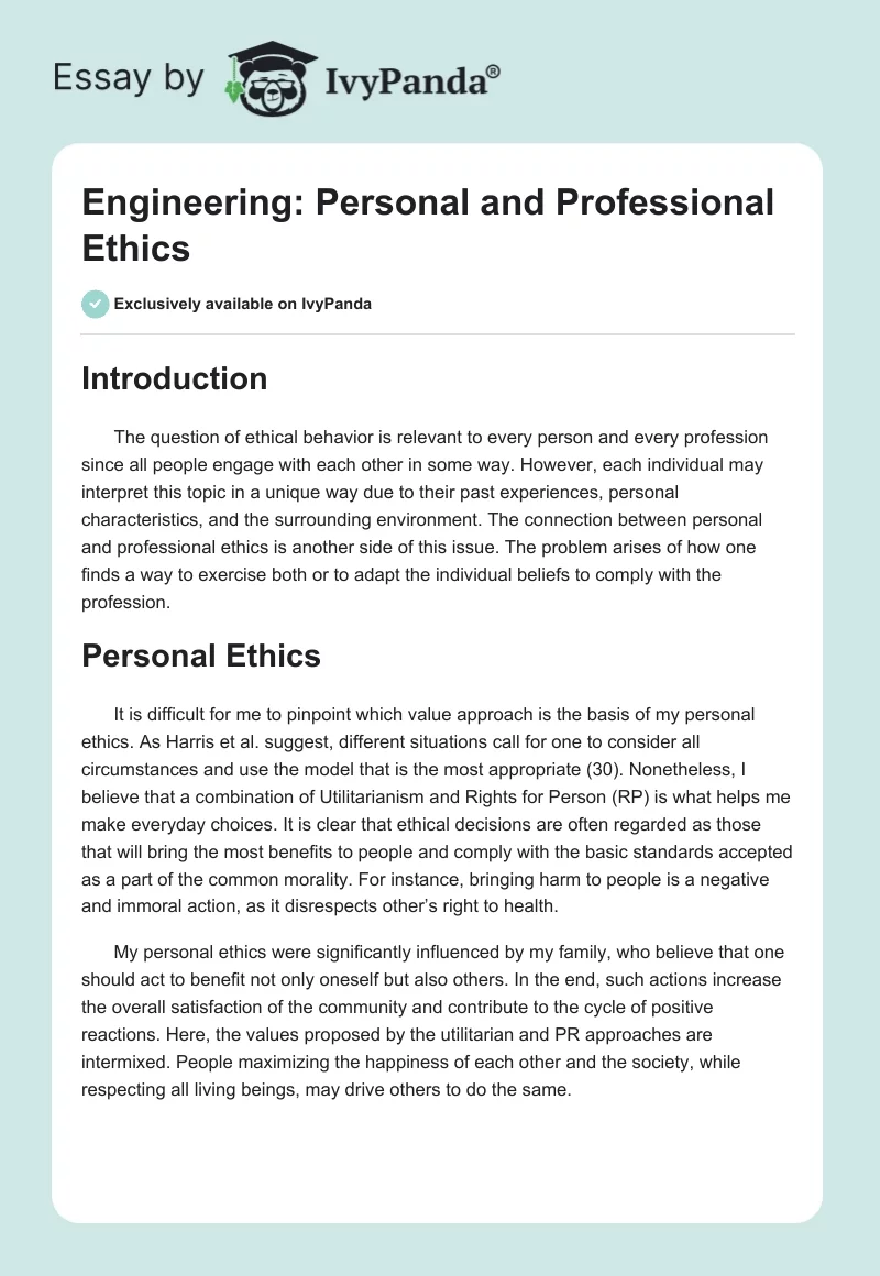 Engineering: Personal and Professional Ethics. Page 1