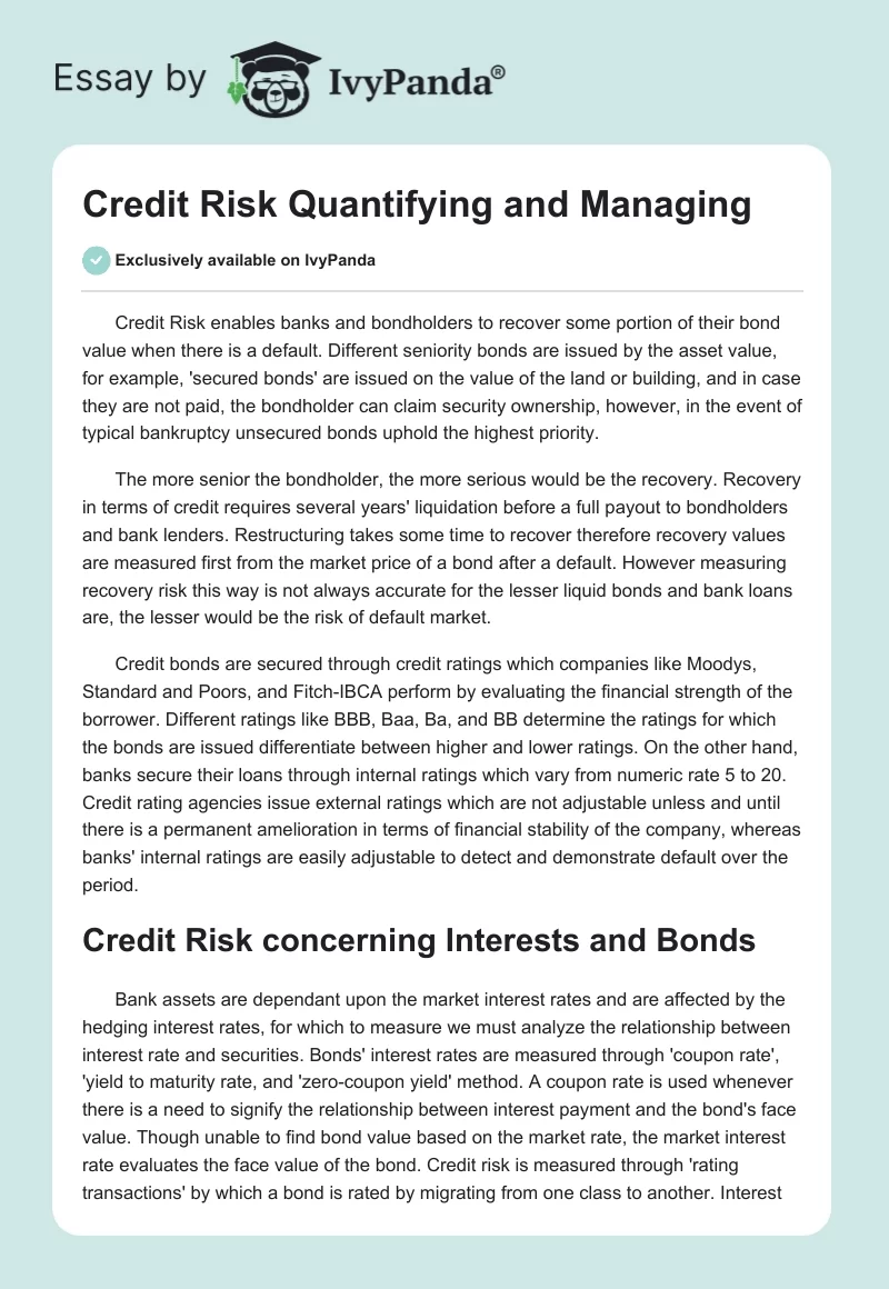 Credit Risk Quantifying and Managing. Page 1