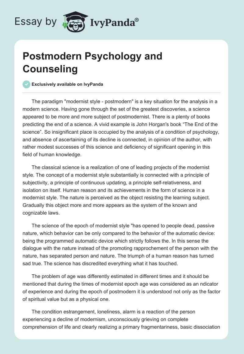 Postmodern Psychology and Counseling. Page 1