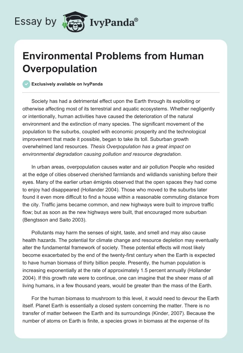 Environmental Problems From Human Overpopulation. Page 1