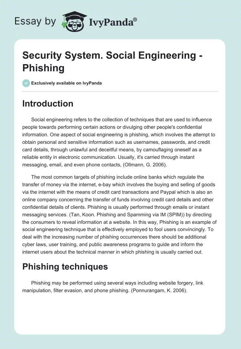 Security System. Social Engineering - Phishing. Page 1